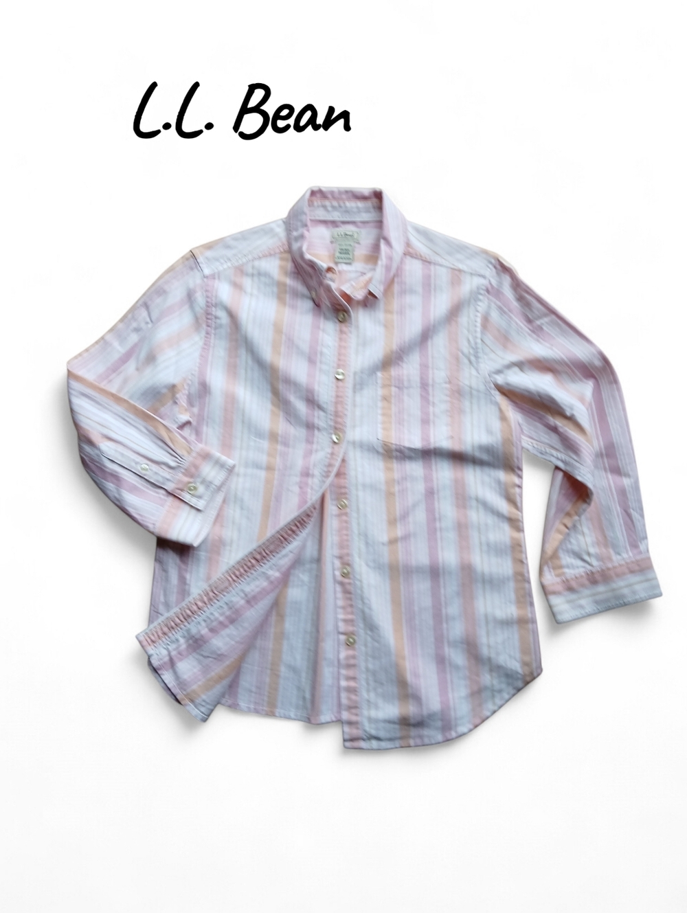 L.L. Bean Size Small Pastel Striped Button-Down Shirt - Pink, Cream & Blue
